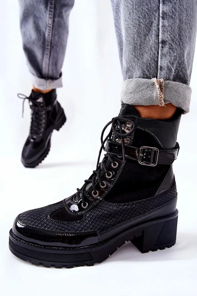 Botki Workery Z Klamrą Czarne Devera