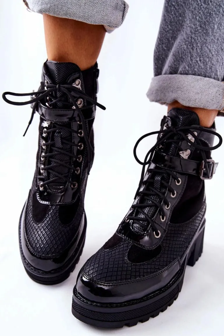 Botki Workery Z Klamrą Czarne Devera