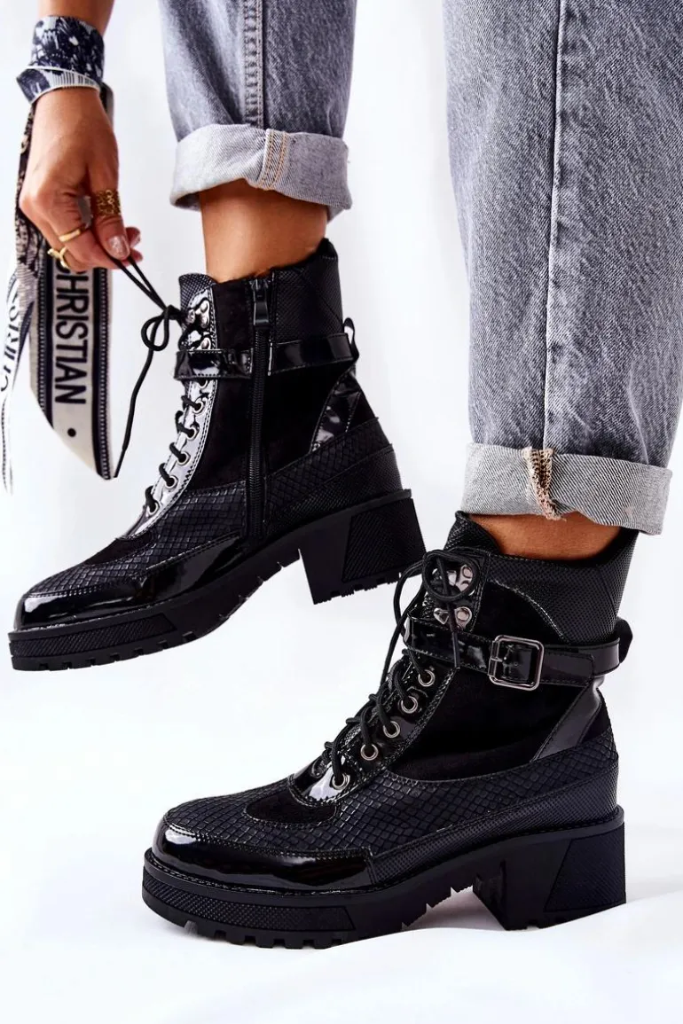 Botki Workery Z Klamrą Czarne Devera