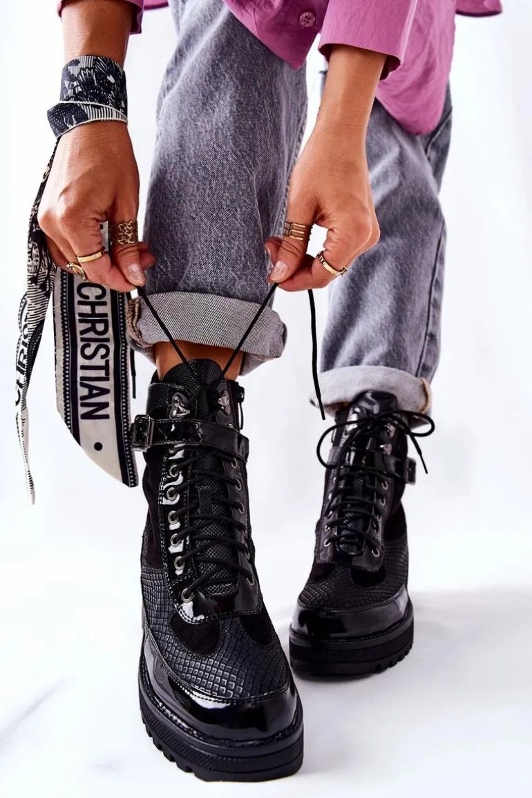 Botki Workery Z Klamrą Czarne Devera