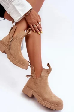 Botki Workery Z Wycięciem Beżowe Heaven