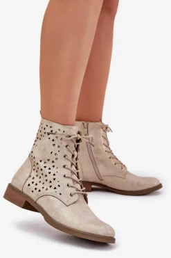 Botki Z Ażurowym Wzorem Na Zamek Złote Serfina