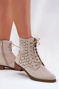 Botki Z Ażurowym Wzorem Na Zamek Jasnobeżowe Serfina