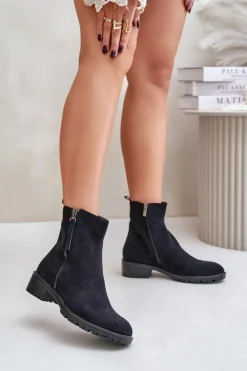 Botki Z Eko Zamszu Na Płaskim Obcasie Czarne Innabelle