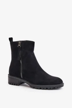 Botki Z Eko Zamszu Na Płaskim Obcasie Czarne Innabelle