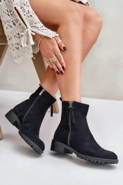 Botki Z Eko Zamszu Na Płaskim Obcasie Czarne Innabelle