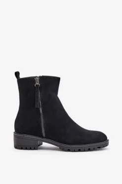 Botki Z Eko Zamszu Na Płaskim Obcasie Czarne Innabelle