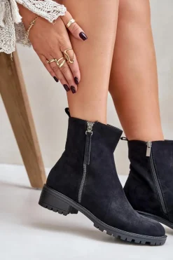Botki Z Eko Zamszu Na Płaskim Obcasie Czarne Innabelle