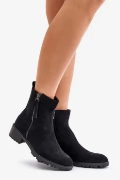 Botki Z Eko Zamszu Na Płaskim Obcasie Czarne Innabelle