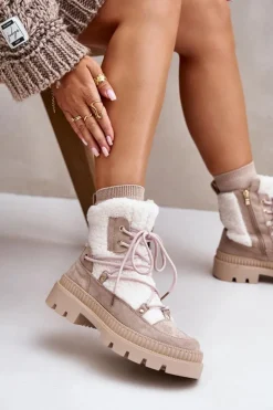 Botki Z Futerkiem Typu Baranek Beżowe Merilana