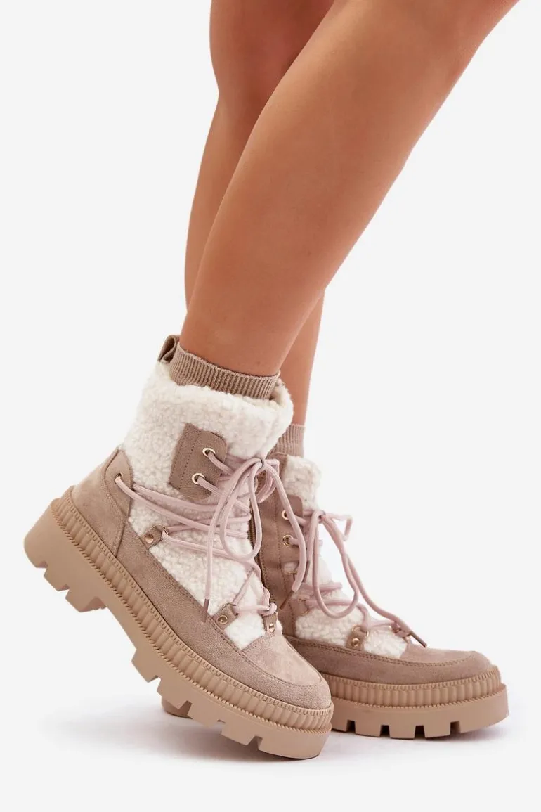 Botki Z Futerkiem Typu Baranek Beżowe Merilana