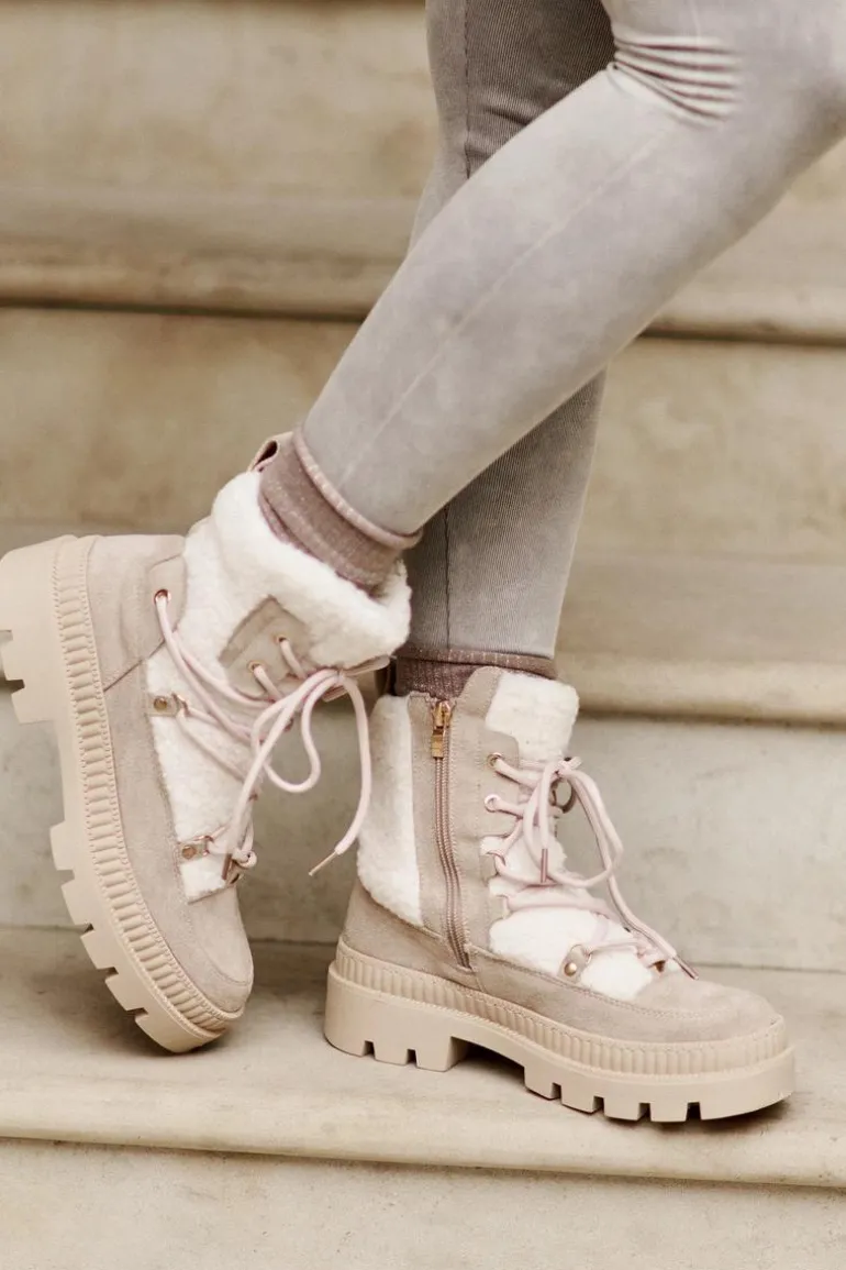 Botki Z Futerkiem Typu Baranek Beżowe Merilana