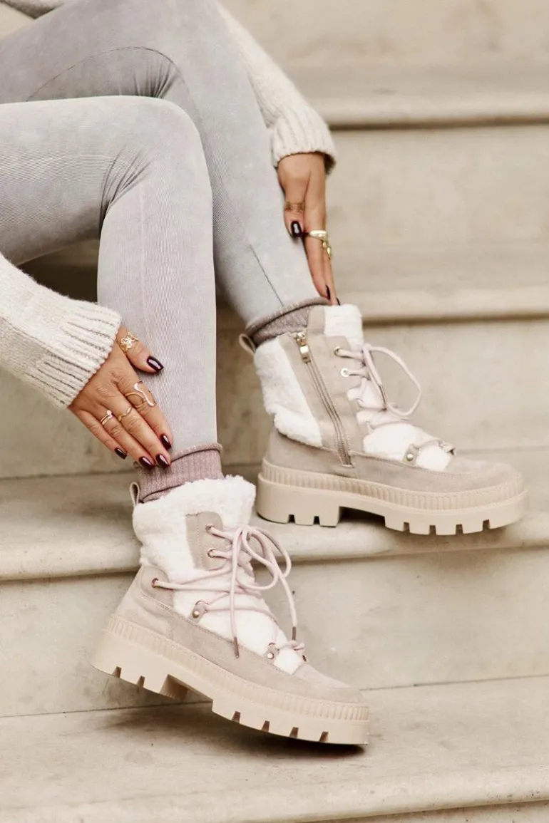 Botki Z Futerkiem Typu Baranek Beżowe Merilana