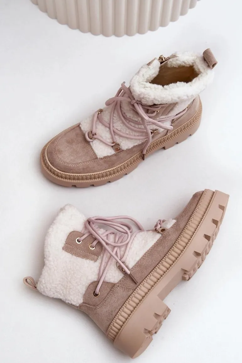 Botki Z Futerkiem Typu Baranek Beżowe Merilana