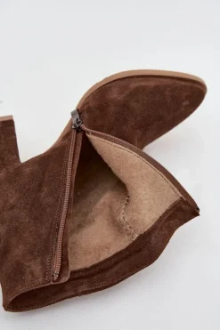 Botki Z Naturalnego Zamszu Obcas Słupek Ocieplane Brązowe Zazoo 3128