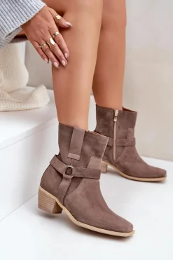 Botki Z Naturalnego Zamszu Na Obcasie Zazoo 3444/2 Brązowe