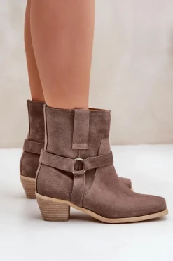 Botki Z Naturalnego Zamszu Na Obcasie Zazoo 3444/2 Brązowe