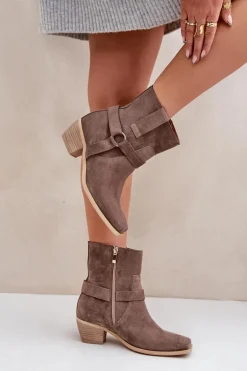 Botki Z Naturalnego Zamszu Na Obcasie Zazoo 3444/2 Brązowe