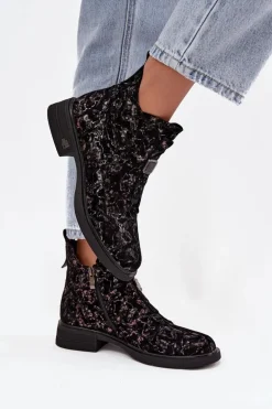 Botki Z Naturalnego Zamszu Na Niskim Obcasie D&A CR52-713 Czarno-Brązowe