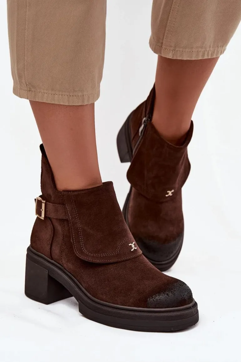 Botki Z Naturalnego Zamszu Ocieplane Zazoo 1156 Czekoladowe