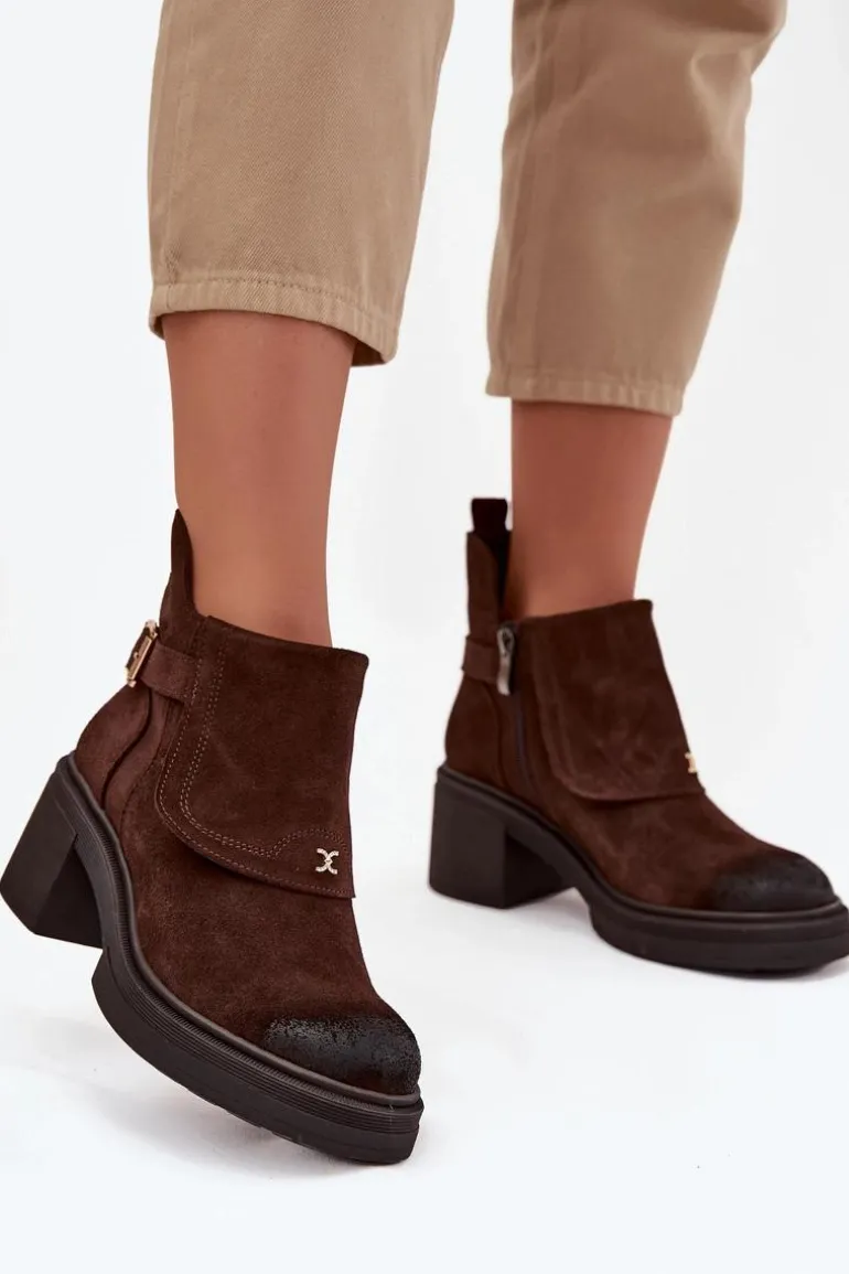 Botki Z Naturalnego Zamszu Ocieplane Zazoo 1156 Czekoladowe