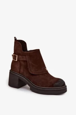 Botki Z Naturalnego Zamszu Ocieplane Zazoo 1156 Czekoladowe