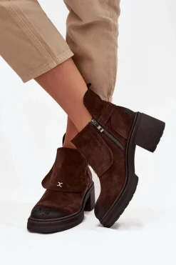 Botki Z Naturalnego Zamszu Ocieplane Zazoo 1156 Czekoladowe