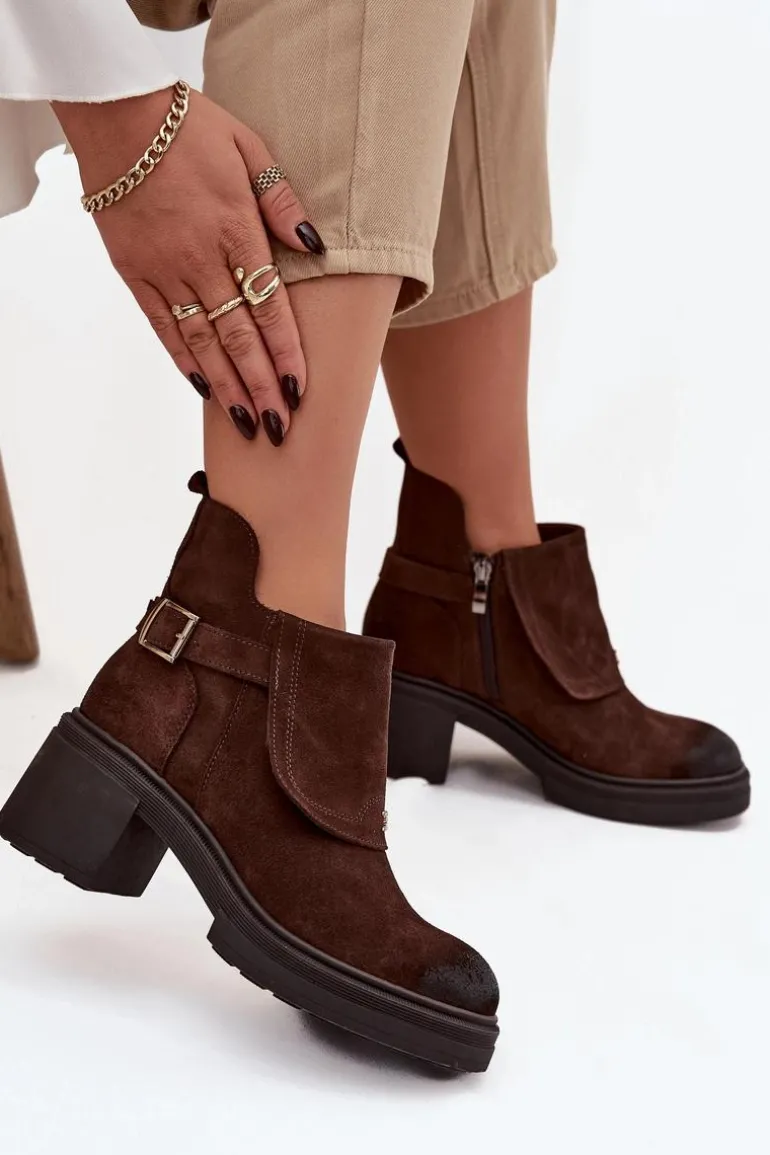 Botki Z Naturalnego Zamszu Ocieplane Zazoo 1156 Czekoladowe