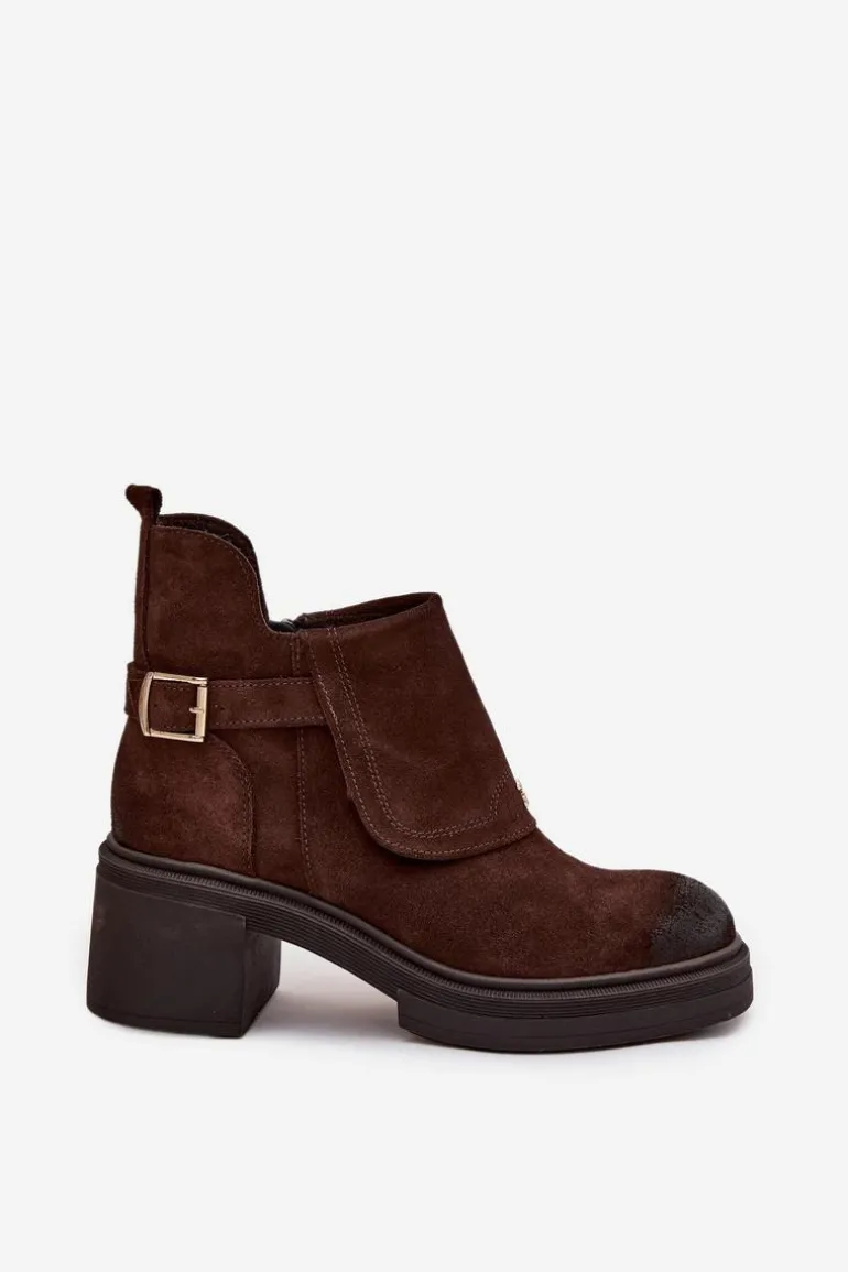 Botki Z Naturalnego Zamszu Ocieplane Zazoo 1156 Czekoladowe