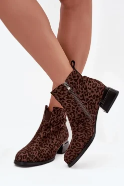 Botki Z Naturalnego Zamszu Na Klocku Panterka D&A JC52-852 Brązowe