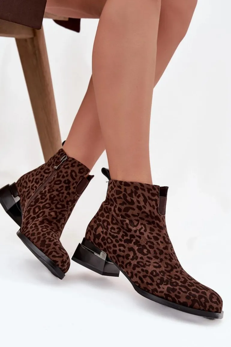 Botki Z Naturalnego Zamszu Na Klocku Panterka D&A JC52-852 Brązowe