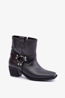 Botki Z Naturalnej Skóry Na Obcasie Zazoo 3444/2 Czarne