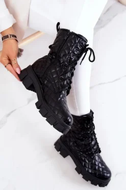 Botki Z Nerką Pikowane Czarne Maureen