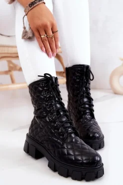 Botki Z Nerką Pikowane Czarne Maureen