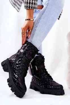 Botki Z Nerką Pikowane Czarne Maureen