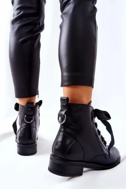 Botki Z Ozdobnym Wiązaniem Czarne Tayah