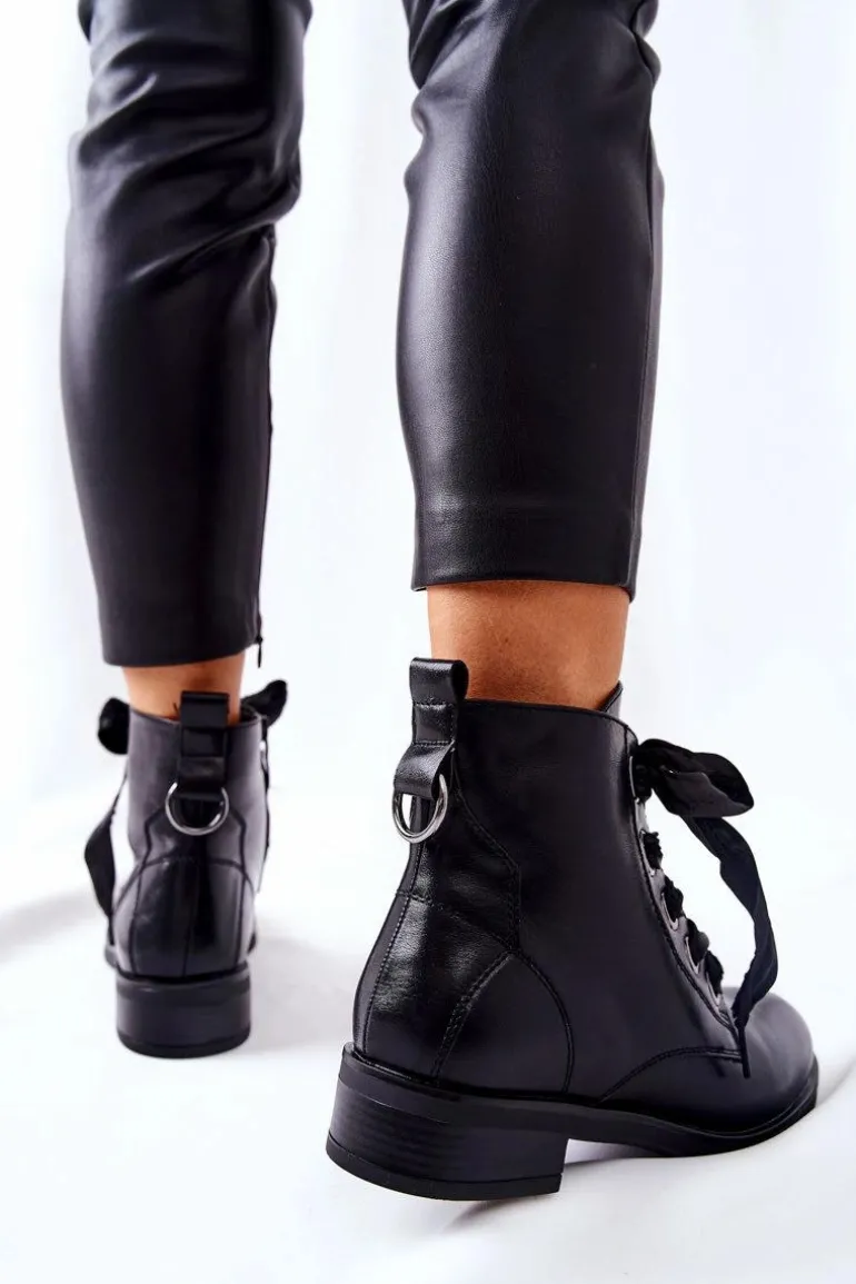 Botki Z Ozdobnym Wiązaniem Czarne Tayah