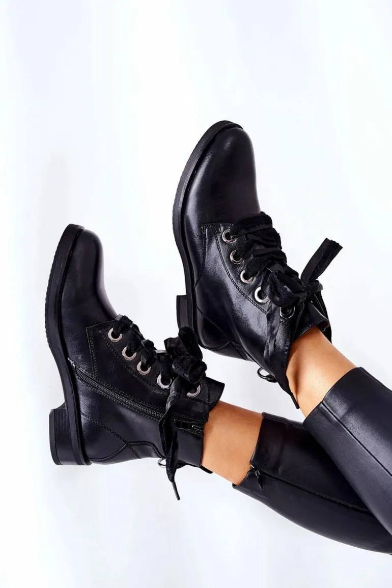 Botki Z Ozdobnym Wiązaniem Czarne Tayah