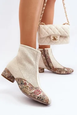 Botki Z Plecionki Na Obcasie Maciejka 04937-22 Jasnobeżowe