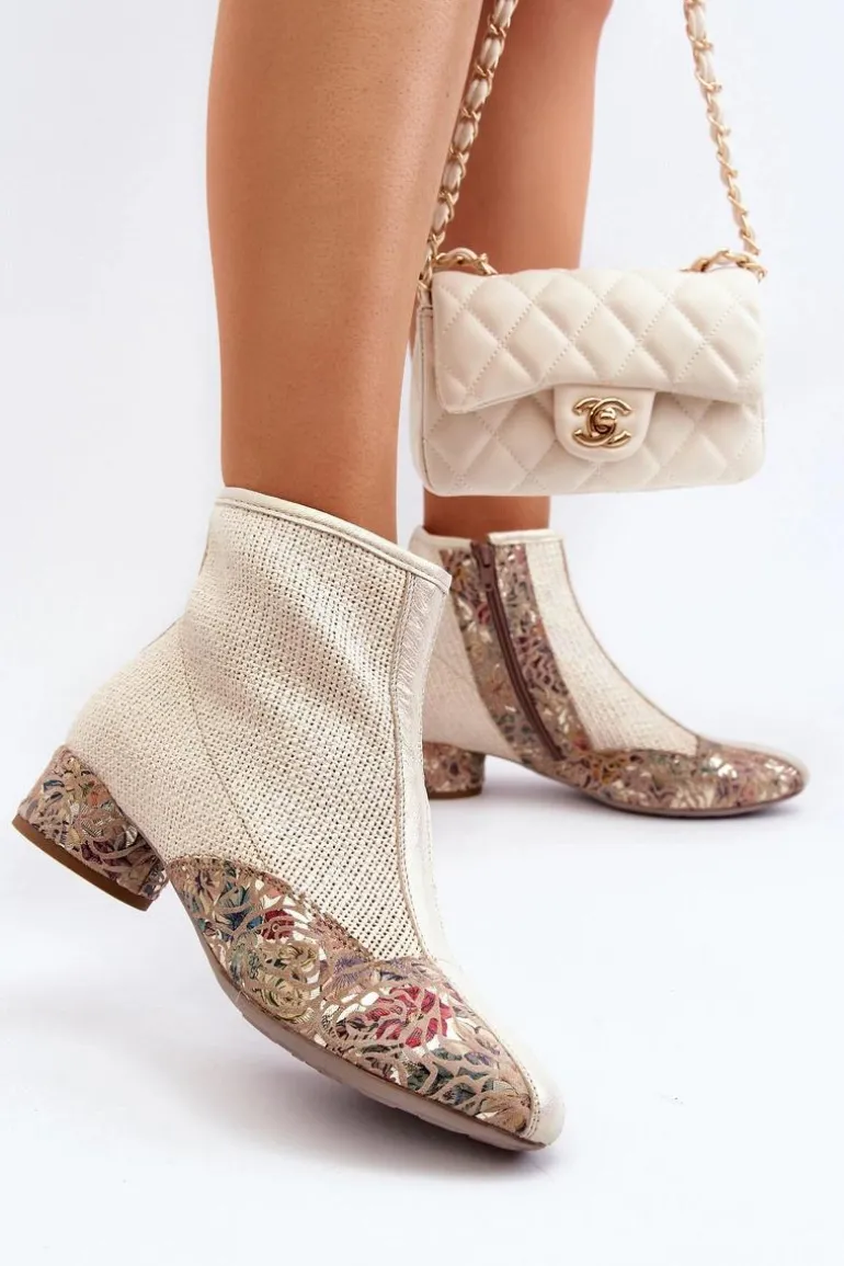 Botki Z Plecionki Na Obcasie Maciejka 04937-22 Jasnobeżowe