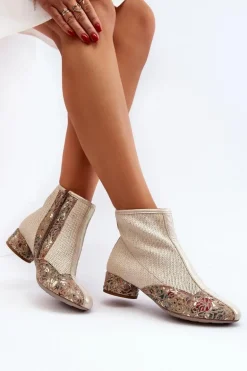 Botki Z Plecionki Na Obcasie Maciejka 04937-22 Jasnobeżowe