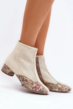 Botki Z Plecionki Na Obcasie Maciejka 04937-22 Jasnobeżowe