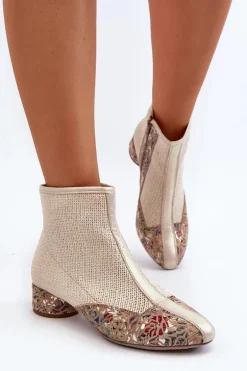 Botki Z Plecionki Na Obcasie Maciejka 04937-22 Jasnobeżowe