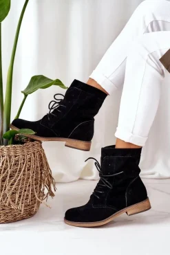 Botki Z Podwójną Cholewką Czarne Violetta