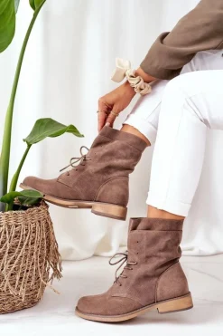 Botki Z Podwójną Cholewką Jasny Brąz Violetta