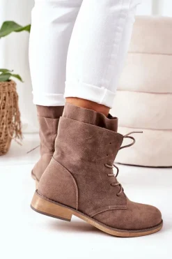 Botki Z Podwójną Cholewką Jasny Brąz Violetta