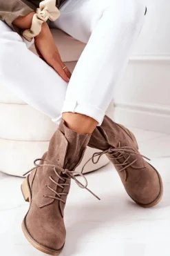 Botki Z Podwójną Cholewką Jasny Brąz Violetta