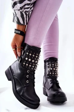 Botki Z Ćwiekami Na Suwak Czarne Laurena