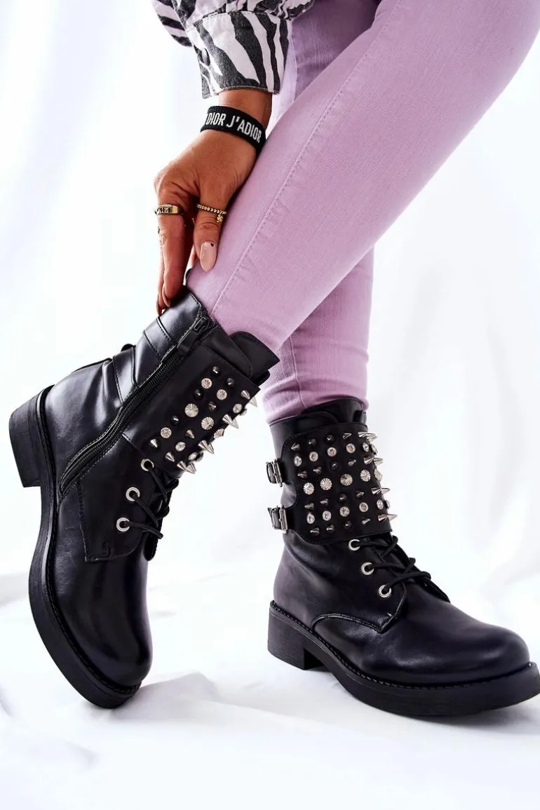 Botki Z Ćwiekami Na Suwak Czarne Laurena