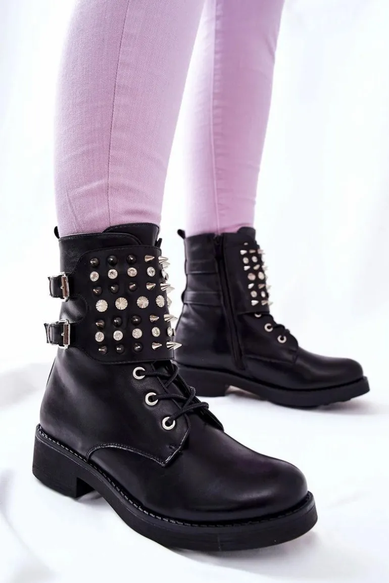 Botki Z Ćwiekami Na Suwak Czarne Laurena